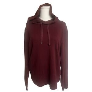 Vintage American Eagle Waffle Knit Womens Hoodie Lightweight Burgundy Small